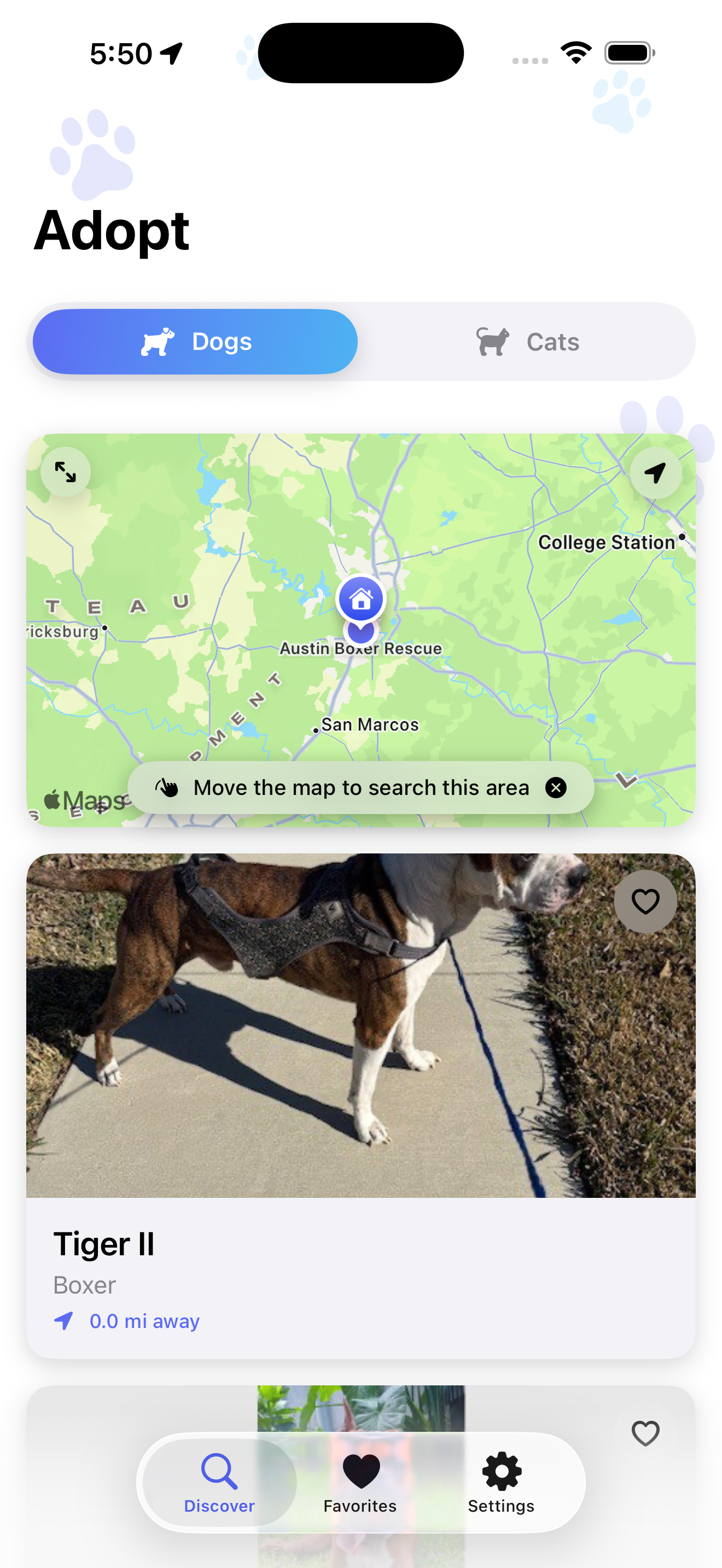 ChaparrosPet — nearby adoptable pets on a map