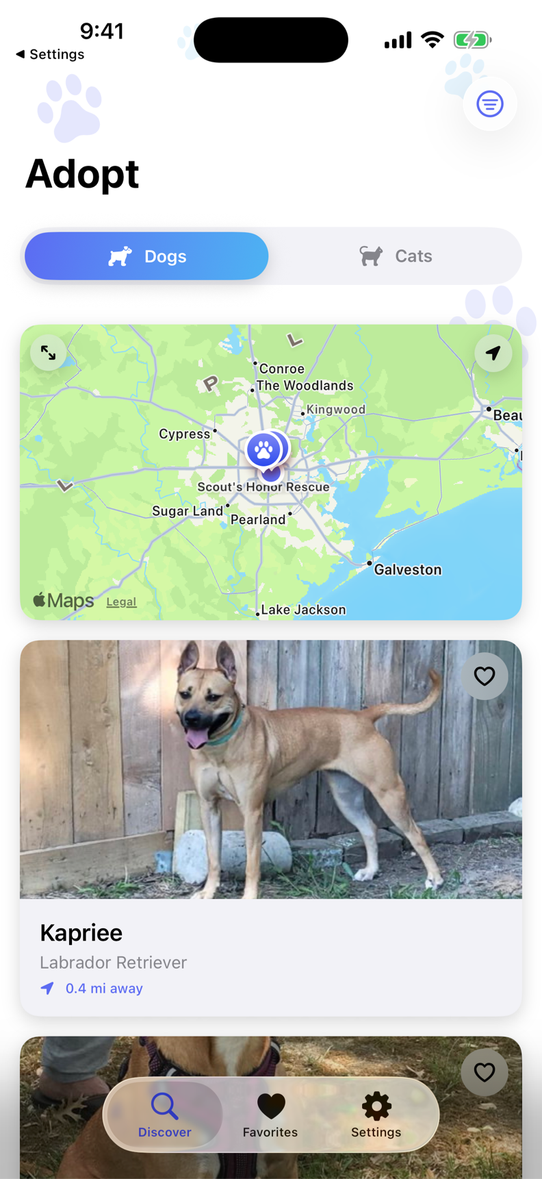 ChaparrosPet — nearby adoptable pets on a map